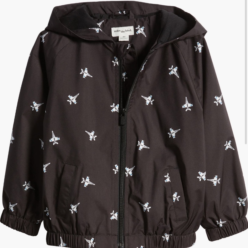 MILES THE LABEL Kids' Airplane Print Waterproof Hooded Windbreaker - Size 4